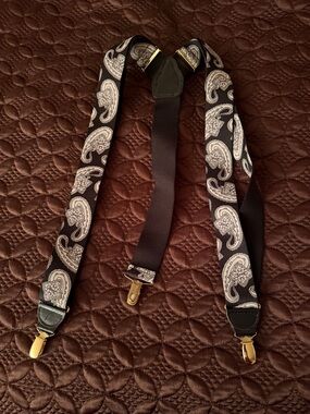 Black Paisley Men's Suspenders - Classic Elastic Braces